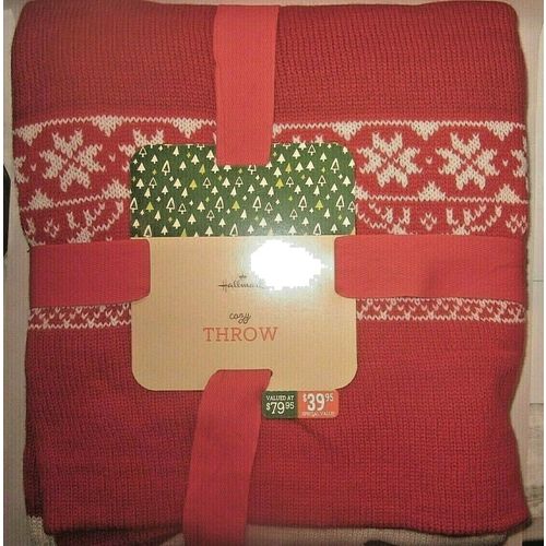 Hallmark Knit Cozy Throw Blanket 48 x 60 Red Gray 100% Acrylic
