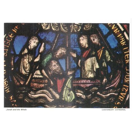 JONAH, STAIN GLASSED WINDOW, CANTERBURY CATHEDRAL unused vintage postcard =