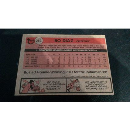 1981 Topps Card # 362 Bo Diaz Very Good-Excellent (4) Cleveland Indians