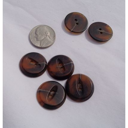YY6 6 Tortoise Brown Buttons 20mm Fish Eye Disc 2 Hole Sewing Crafting