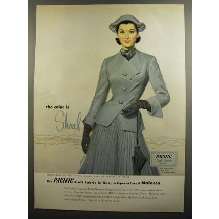 1952 Pacific Mills Craft Fabric Malacca Ad - The Color is Shoal