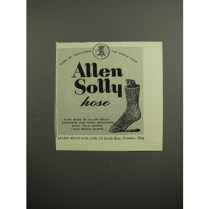 1952 Allen Solly Hose Ad - Worn by Gentlemen the world over