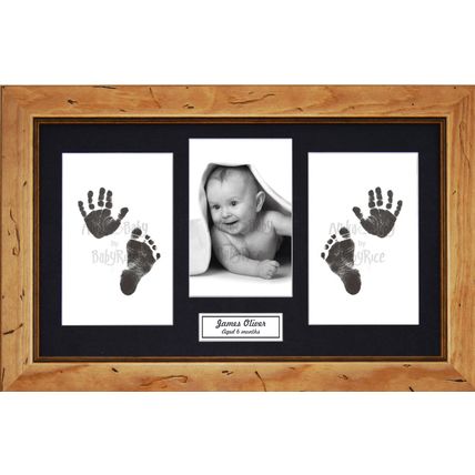 New Baby Hand Footprints Kit Boy Girl Christening Keepsake Gift & Rustic Frame