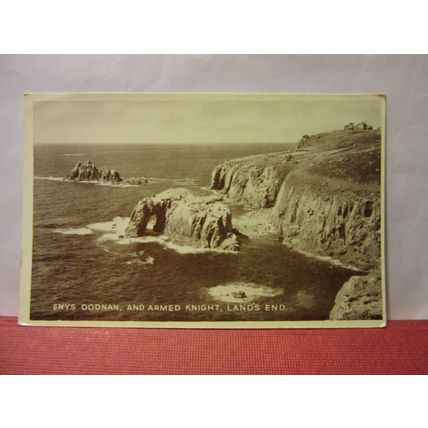 enys dodnan & ARMED KNIGHT, LAND'S END, CORNWALL unused postcard by H T James =