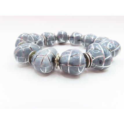 Grey & Silver Pattern Beaded Stretch Bracelet Christmas Gift Ladies Jewellery