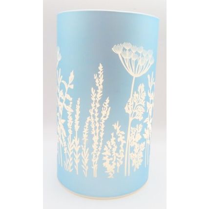 White Floral LED Lamp Small Blue Background Glass 14.5 CM Gift Home Decor Light