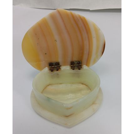 Alabaster Hand Carved Marble Heart Shaped Jewelry Trinket Box - 4 1/2"