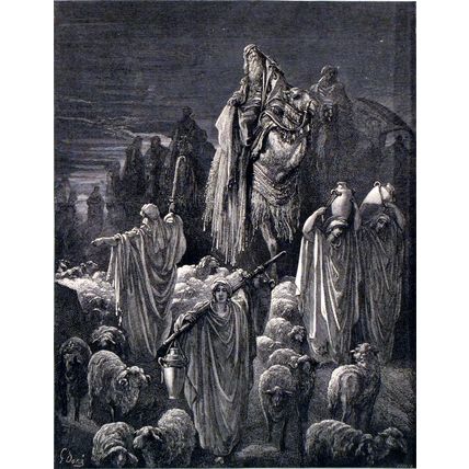 JACOB GOING INTO EGYPT 1885 Gustave Doré - John Milton ANTIQUE ENGRAVING