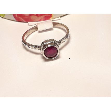 1/2ct Natural Round Ruby bezel Sterling Silver sculpted & etched Band Ring#20075