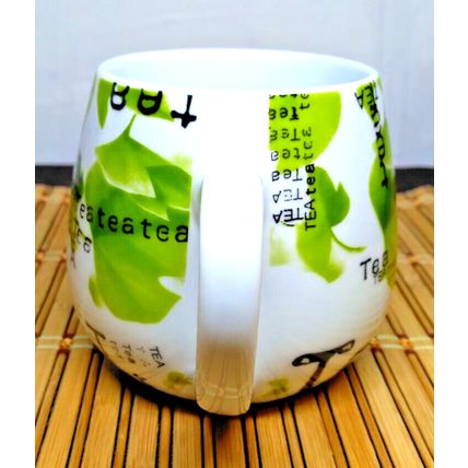 Konitz Tea Drinking Mug Leaves Word Tea All Over Porcelain Mug Made In Thailand