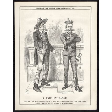A FAIR EXCHANGE 1891 Sir John Tenniel - Joseph Swain PUNCH CARTOON PAGE