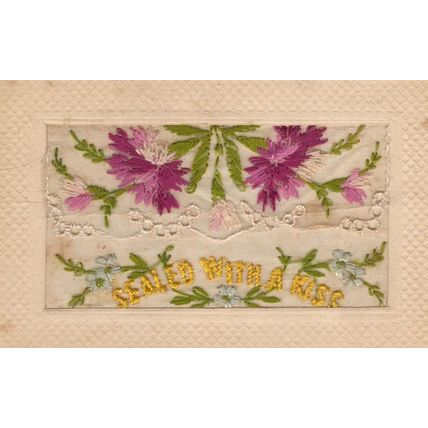 WW1 SWALK Sealed With A Kiss Silk Antique War Postcard