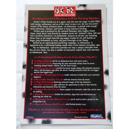 101 Dalmatians - Disney - Uncut Promo Trading Card Sheet 1996 Fleer/Skybox