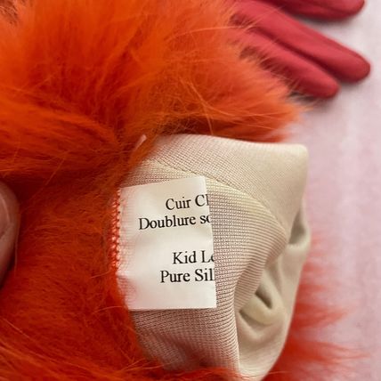 Leather Fur ORANGE Gloves Vintage French designer! SILK LINED! OffeR!