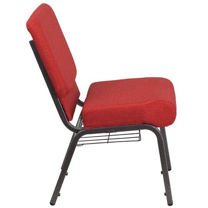 50x Crimson Red 21'' Wide Church Chairs Silver Frame Book Rack 4” Seat Cushion