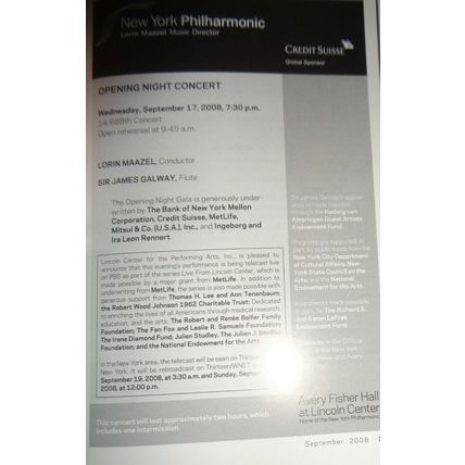 LORIN MAAZEL: A GRAND FINALE - SIR JAMES GALWAY - NY PHILHARMONIC PLAYBILL 2008