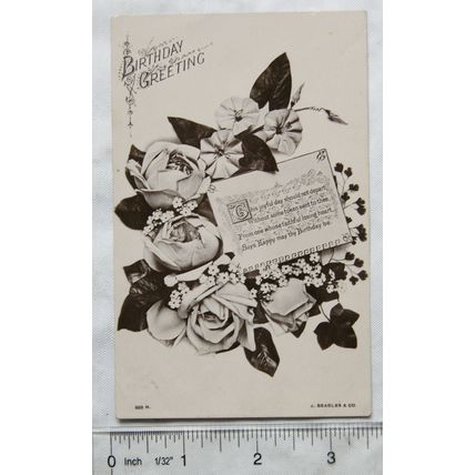 vintage postcard Birthday Greeting - white roses