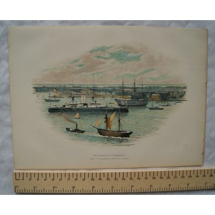 Vintage: coloured engraving - Portsmouth Harbour