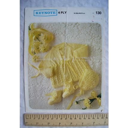 Vintage: Keynote 130 matinee coat, bonnet & bootees, 4 ply, 16-20 inch, 40-51 cm