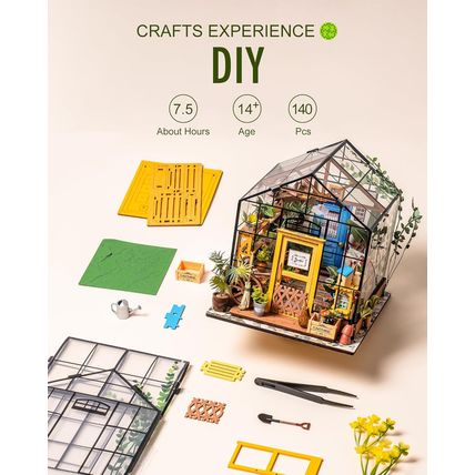 Rolife DIY Miniature House Kit Greenhouse, Tiny House Kit for Adults to Build, M