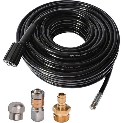25FT 5800 PSI Pressure Washer Hose Jetter Nozzles Kit 1/8”NPT Sewer Drain Rotati