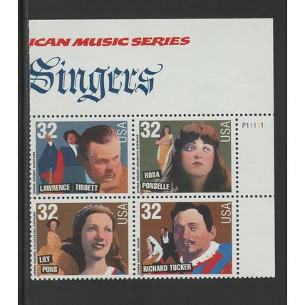 US 3157a (3154-3157), 1997 Opera Singers, UR PBof4, VF, MNH (US278)