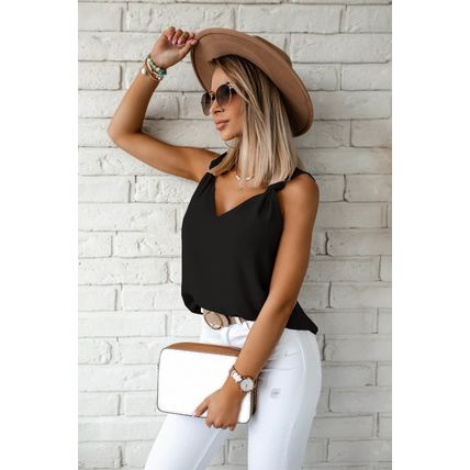 Black V Neck Knotted Shoulder Vest