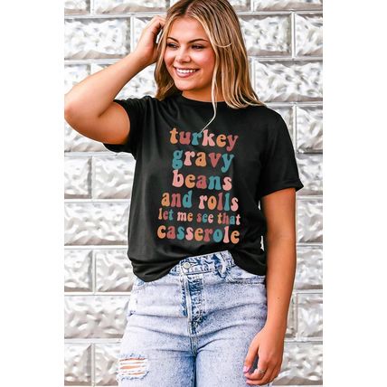 Black Food Lovers Slogan Graphic T Shirt