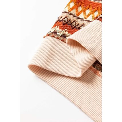 Orange Boho Striped Zip Up Long Sleeve Jacket