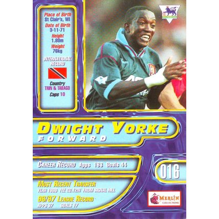 Merlin Premier Gold English Premier League 1997/98 Dwight Yorke