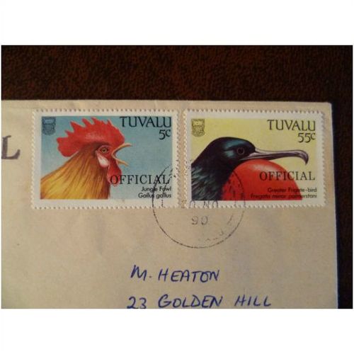 Tuvalu 1989 Official Birds Jungle fowl frigate bird stamp air mail cover