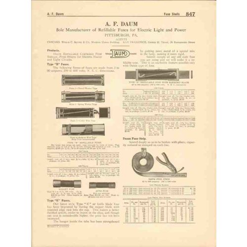 a f daum company 1916 refillable fuses electric power vintage catalog