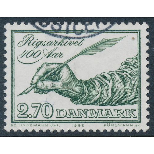 Denmark AFA 755/Scott 726, 2.70kr green National Archives, F-VF used stamp