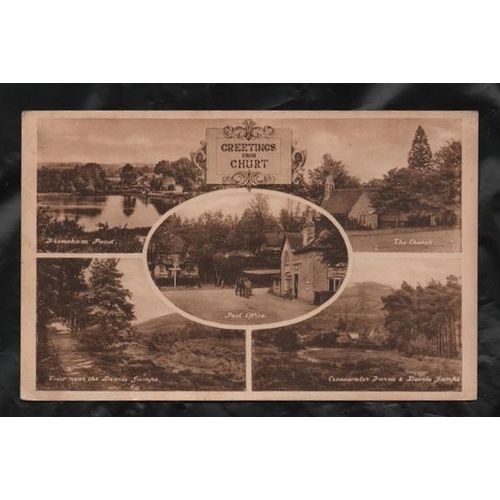CHURT multiview pc Post Office, Church, Crosswater Farm, Frensham Pond pu 1935