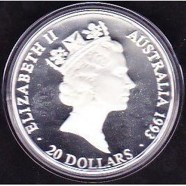 1993 Australia $20 Silver Proof Coin Olympic Games Fair Play (Athletes on Dias)