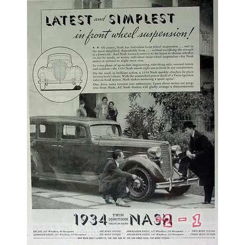 NASH 1934 latest simplest front wheel suspension car vintage ad