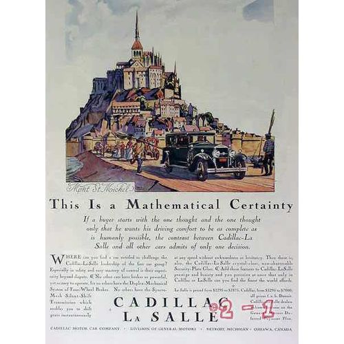 CADILLAC La SALLE 1929 Mont St Michel GM car vintage ad