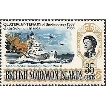 Solomon Is 1968 400th discovery 35c WWII Pacific Mounted Mint MM SG 164 stamp