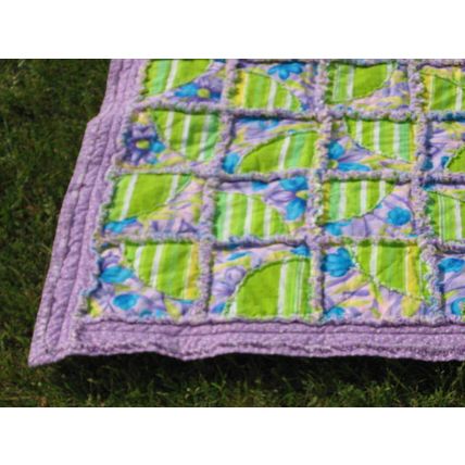 Drunkards Path Rag Quilt 1226 Purple Green 46 x 62 Fabric Quiltpolice