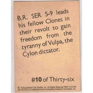 BATTLESTAR GALACTICA ' WONDER BREAD ' card # 10 B.R. SER 5-9 (1978)