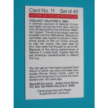 Peters Foods Australia 1987 The History of the Americas Cup Cards Choice (e25)