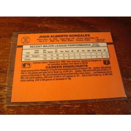 1990 Donruss, Reverse Negative Error, JUAN GONZALEZ, Rc, Rangers #33
