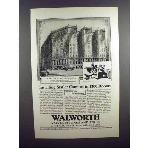 1927 Walworth Valves Ad - Hotel Statler, Boston