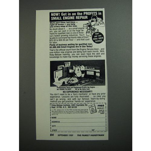 1989 Foley-Belsaw Institute Ad - Get in on the profits in small engine repair