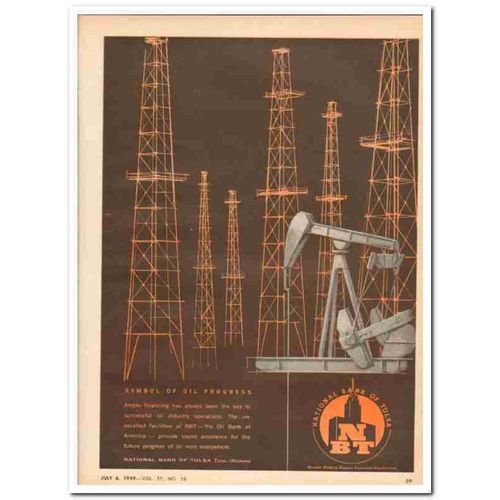 NATIONAL BANK OF TULSA 1959 Symbol oil progress financing vintage ad