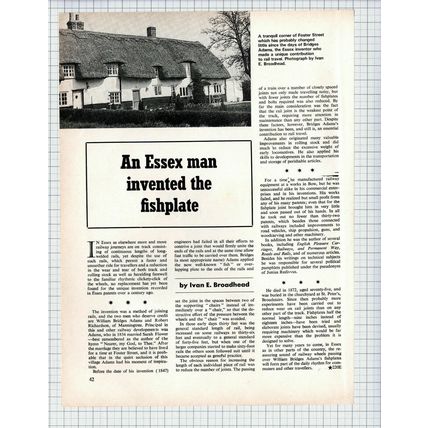 (4794) William Bridges Adams Manningtree Essex Fishplate Ivan Broadhead - 1972