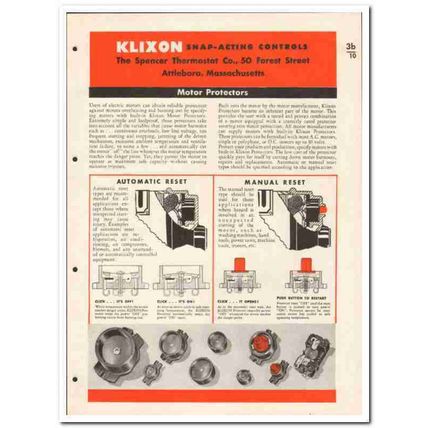 Spenser Thermostat Company 1946 vintage electrical catalog Klixon