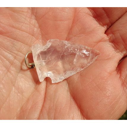 F Quartz Crystal Arrowhead Pendant Stone Bead 1.25 Inch Knapped Craft Jewelry