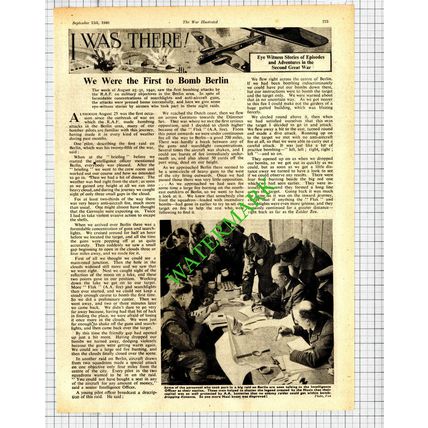 Berlin Air Raids RAF World War Two - 1940 Cutting