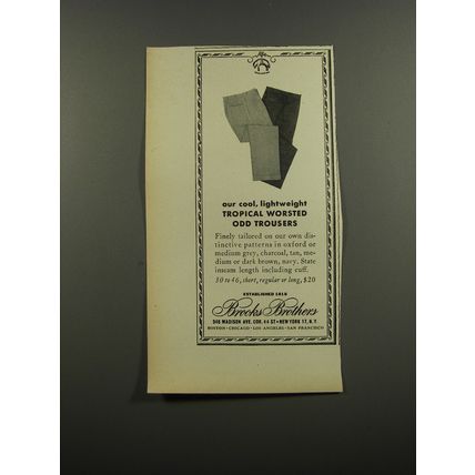 1953 Brooks Brothers Trousers Ad - Our cool, lightweight Tropical worsted